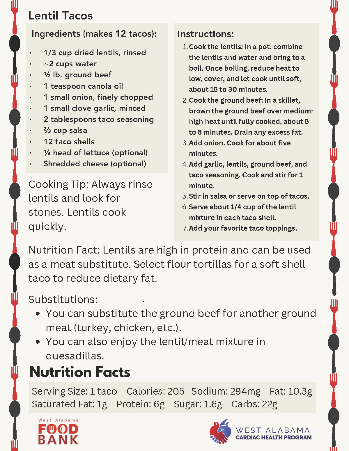 Lentil Tacos recipe card